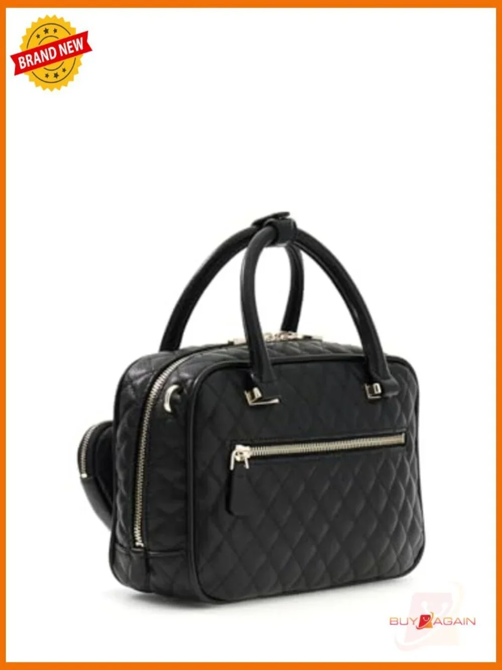 Quilted Satchel with Crossbody Strap, Gold Hardware, Zip Closure, 3 CC Slots